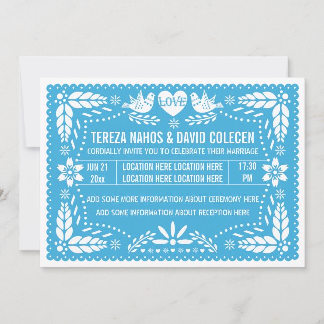 Invitación El picado de papel amor pájaros boda azul (Anverso)