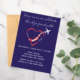 Invitación El piloto más destacado, corazón, avión, cumpleaño