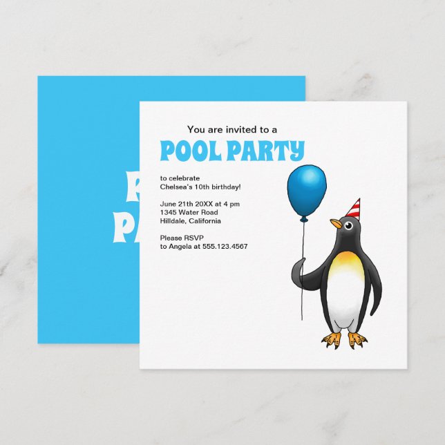 Invitación El Pingüino de la Fiesta (Anverso / Reverso)