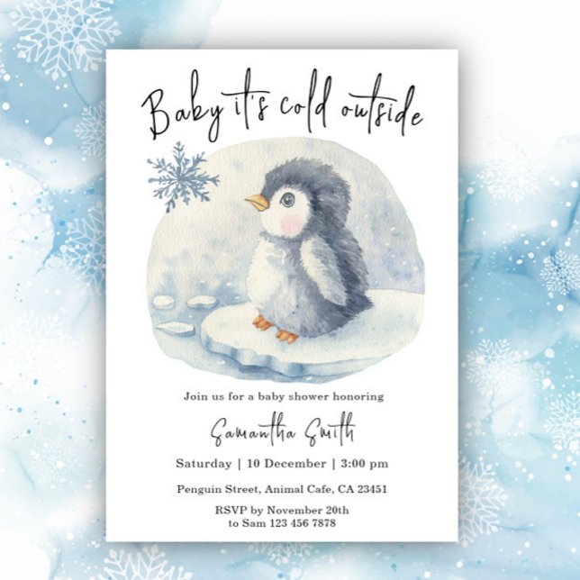 Invitación El pingüino frío fuera del Baby Shower invernal (Subido por el creador)