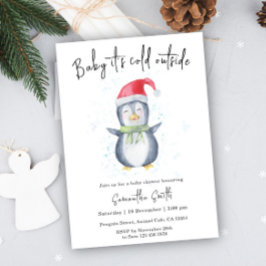 Invitación El pingüino frío fuera del Baby Shower invernal