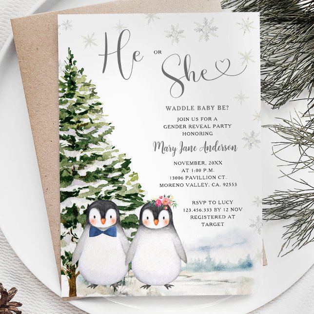 Invitación El Pingüino o ella revelan el género invernal (Subido por el creador)