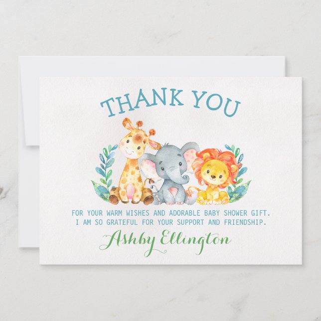 Invitación El plano de los animales del safari le agradece (Anverso)