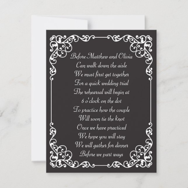 Invitación El poema adornado de la cena del ensayo del (Anverso)