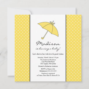Invitación El polka amarillo marca el paraguas Baby Shower