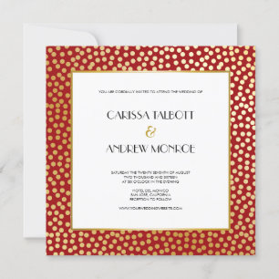 Invitación El polka confetti moderno tiene puntos rojos y dor