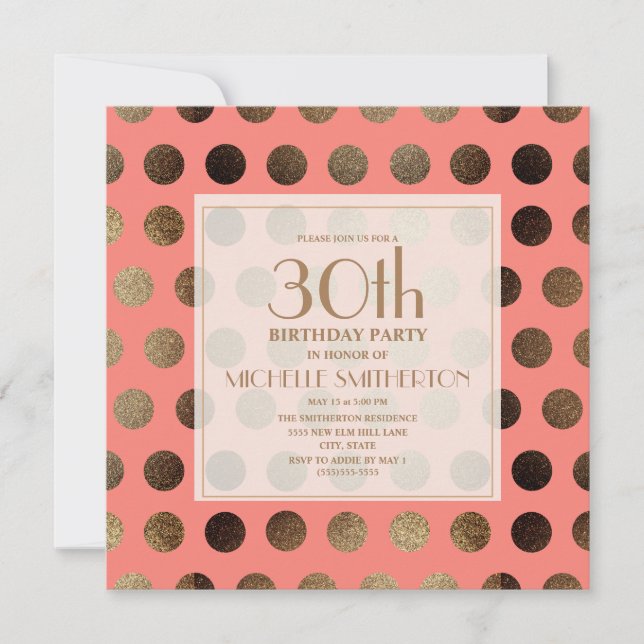 Invitación El Polka de Oro Dots Coral 30 Años (Anverso)