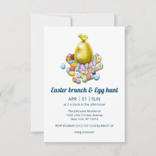 Invitación El pollito de Pascua y el huevo de Pascua dorado