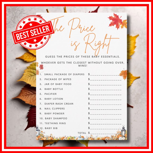 Invitación EL PRECIO ES CORRECTO EN Baby Shower Juego Pequeña (UNSCRAMBLE Baby Shower Game with Answers A Little Pumpkin is on the Way Invitation )
