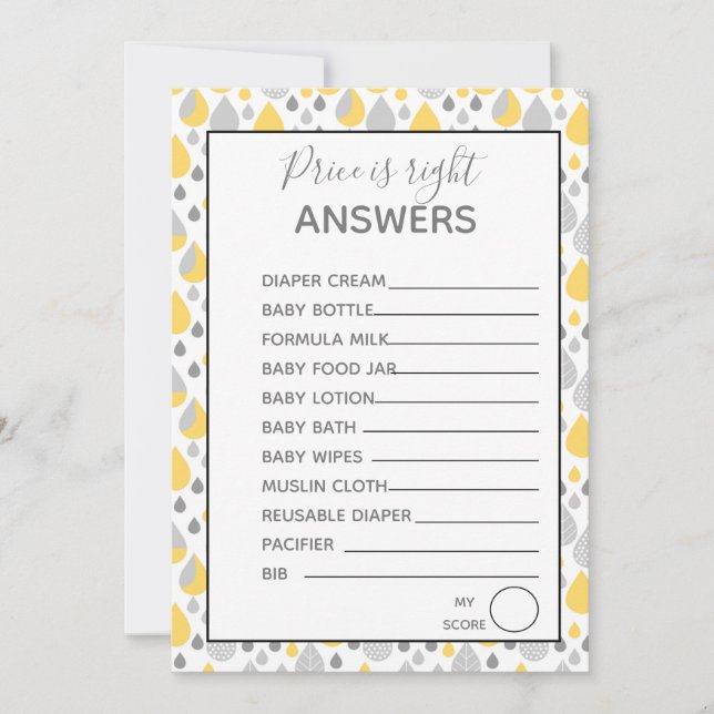 Invitación El precio es el juego correcto Baby Shower gris/ a (Anverso)