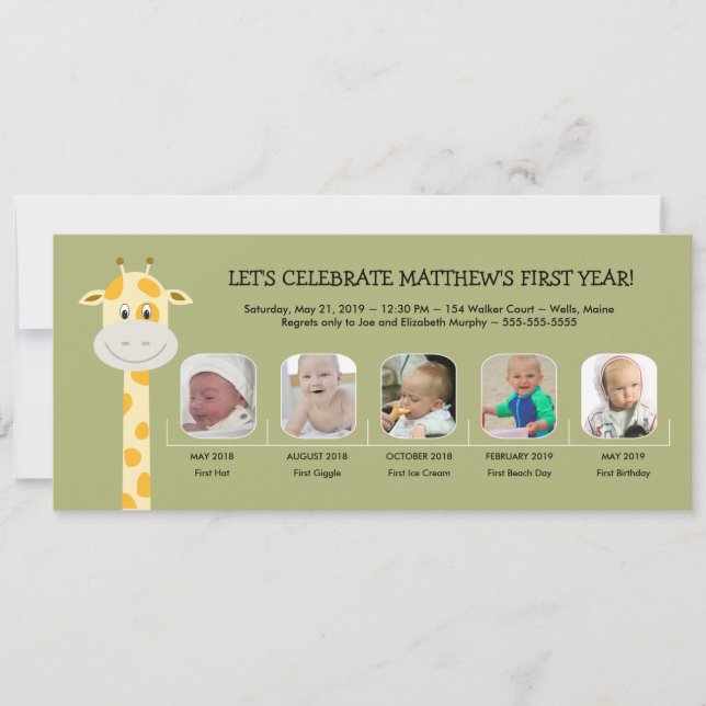 Invitación El primer año de cumpleaños de Whimsy Giraffe Baby (Anverso)