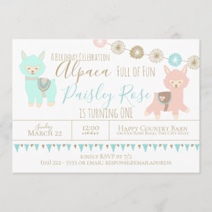 Invitación El primer cumpleaños de Alpaca lleno de diversión