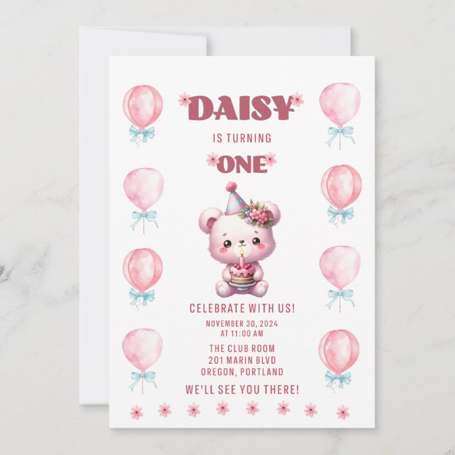 Invitación El primer cumpleaños de Daisy (Anverso)