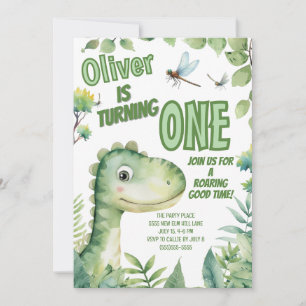 Invitación El primer cumpleaños de Dinosaur Baby, un tiempo r