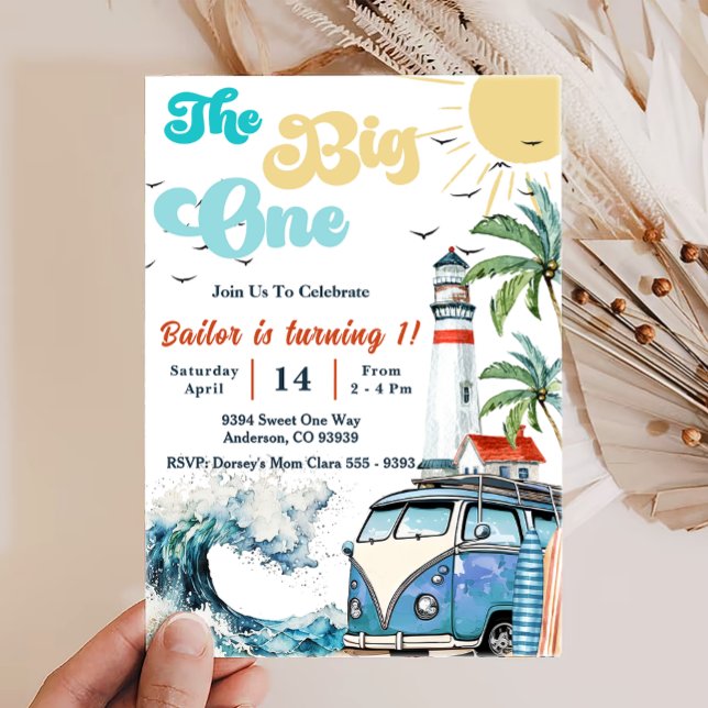 Invitación El primer cumpleaños de la playa Big One Surf Beac (Subido por el creador)