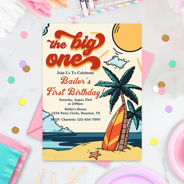 Invitación El primer cumpleaños de la playa Big One Surf Beac (Subido por el creador)