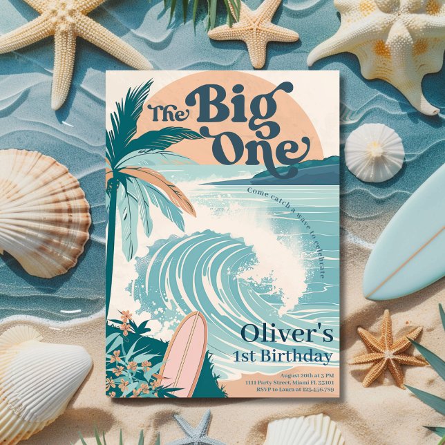 Invitación El primer cumpleaños de la playa Big One Surf Beac (The Big One Surf Beach 1st Birthday Invitation)