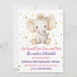 Invitación El primer cumpleaños de la princesa elefante perso