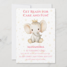 Invitación El primer cumpleaños de la princesa elefante perso