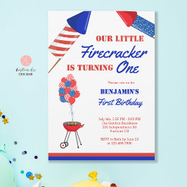 Invitación El primer cumpleaños de Little Firecracker el 4 de