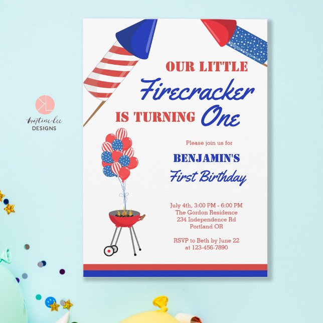 Invitación El primer cumpleaños de Little Firecracker el 4 de (Subido por el creador)