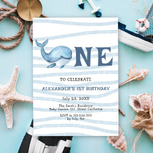 Invitación El primer cumpleaños de nuestra ballena bebé bajo