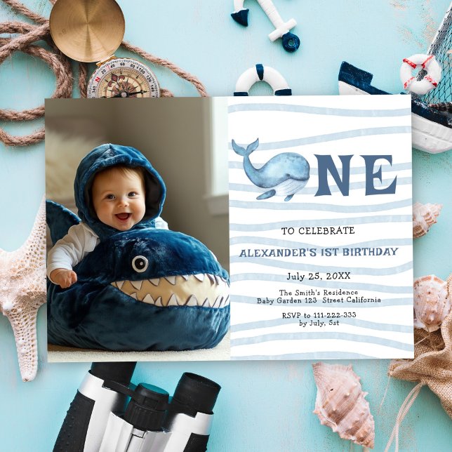 Invitación El primer cumpleaños de nuestra ballena bebé bajo  (Subido por el creador)