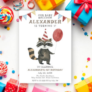 Invitación El primer cumpleaños de nuestro bebé mapache