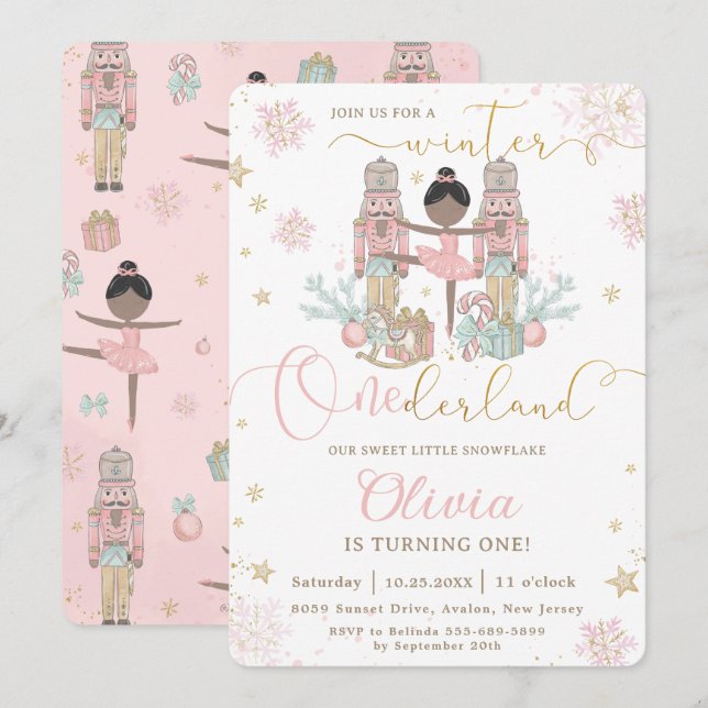 Invitación El primer cumpleaños de Onederland de invierno de  (Anverso / Reverso)