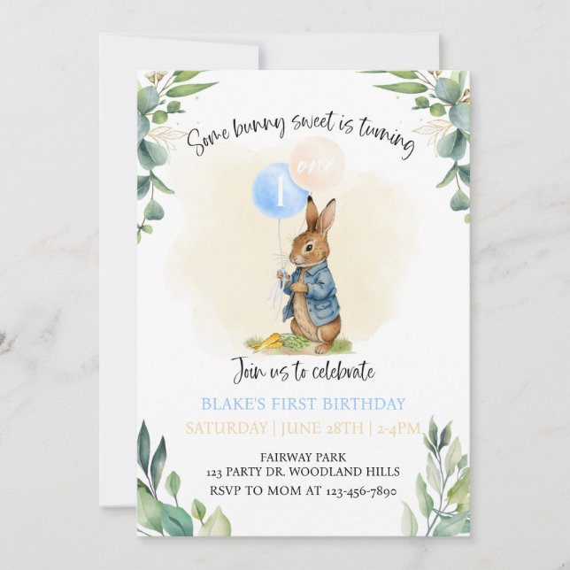 Invitación El primer cumpleaños de Peter Rabbit, Bunny, prime (Anverso)