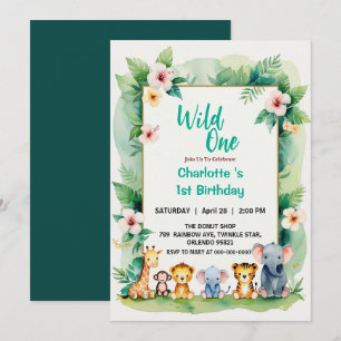 Invitación El primer cumpleaños de un animal salvaje de la ju