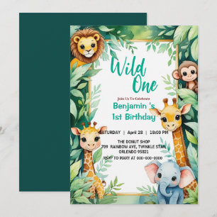 Invitación El primer cumpleaños de un animal salvaje de la ju