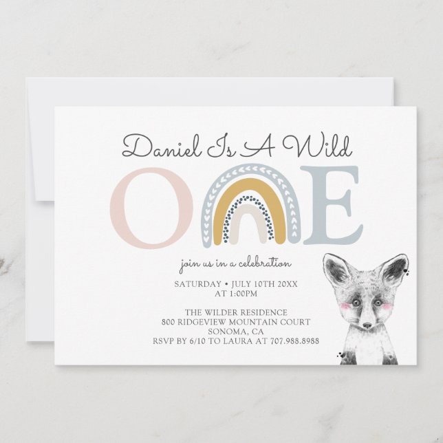 Invitación El primer cumpleaños de un chico arcoiris salvaje (Anverso)