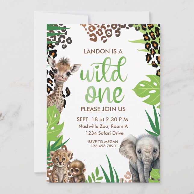 Invitación El primer cumpleaños de un Safari Animal Salvaje (Anverso)