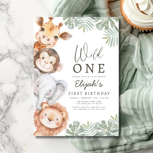 Invitación El primer cumpleaños de Wild One Safari Boy (Subido por el creador)