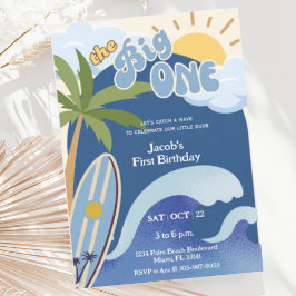 Invitación El primer cumpleaños del Big One Blue Retro