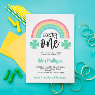 Invitación El primer cumpleaños del Green Clover y el Rainbow