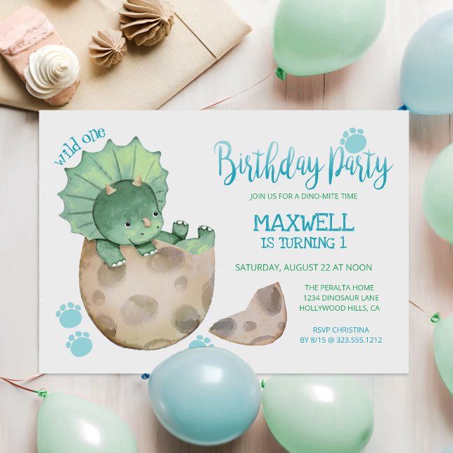 Invitación El primer cumpleaños del niño de Triceratops, un d (Subido por el creador)