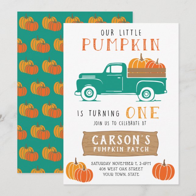 Invitación El primer cumpleaños del niño pequeño camionero de (Anverso / Reverso)