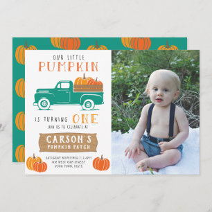 Invitación El primer cumpleaños del niño pequeño camionero de