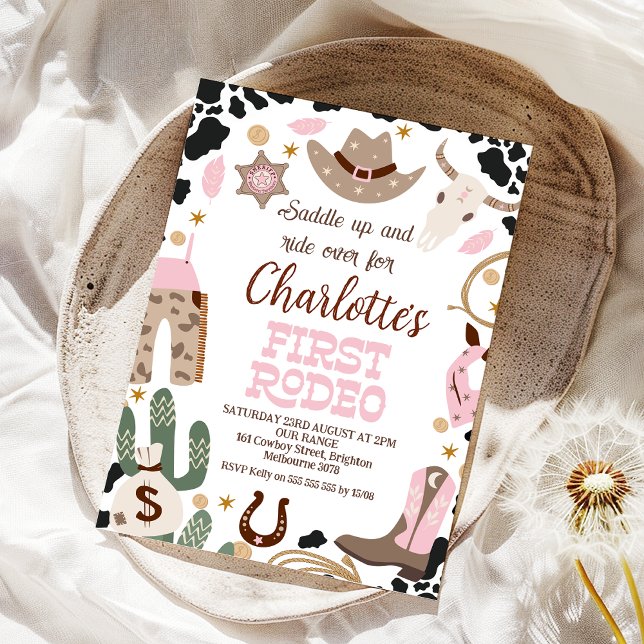 Invitación El primer cumpleaños del Rodeo de la silla rosa Rú (Girls First Rodeo 1st Birthday Invitation, Pink 1st Rodeo Birthday Invite, Western Themed Birthday, )