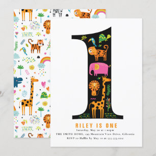 Invitación El primer cumpleaños del Safari salvaje de una jun