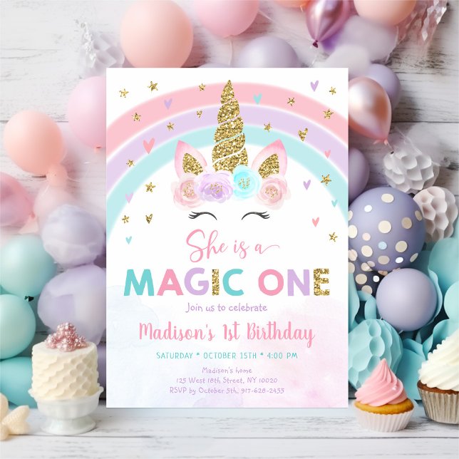 Invitación El primer cumpleaños del Unicorn Rainbow Magic (Subido por el creador)