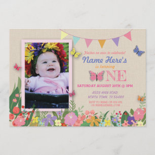 Invitación El primer jardín de la mariposa del chica un