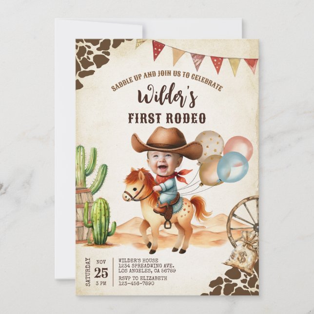 Invitación El primer rodeo de Wild West Cowboy (Anverso)