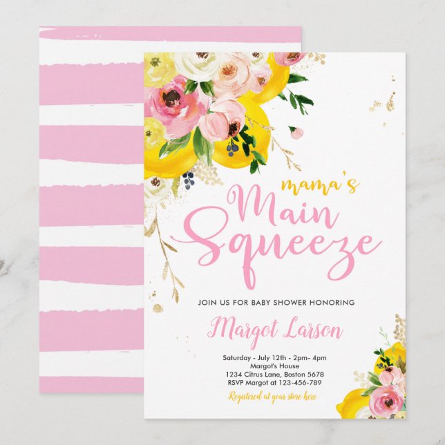 Invitación El principal apretón de Baby Shower de Lemon Baby  (Anverso / Reverso)
