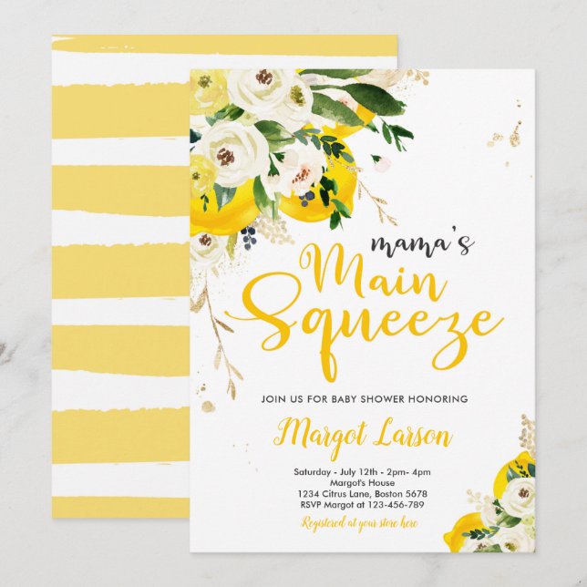 Invitación El principal apretón de Baby Shower de Lemon Baby  (Anverso / Reverso)