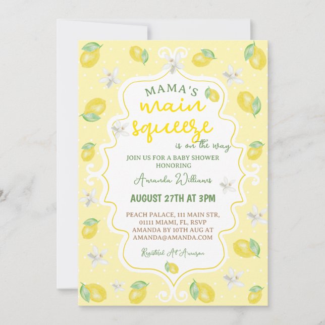 Invitación El principal apretón de Baby Shower de Lemon Mama (Anverso)
