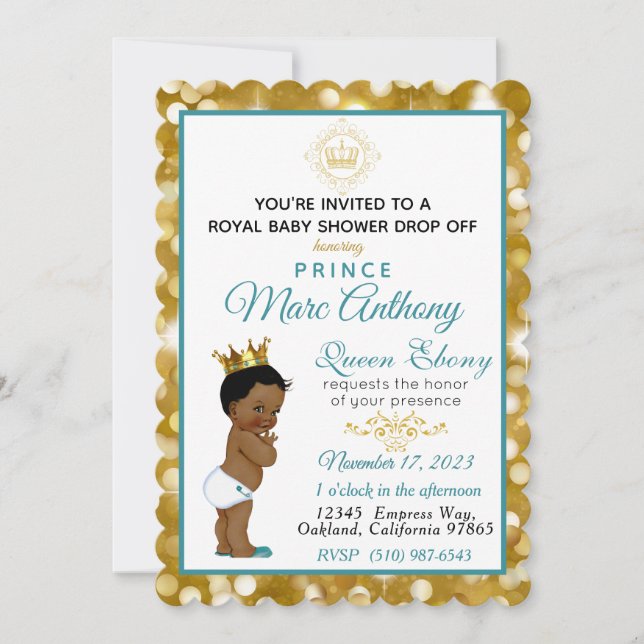 Invitación El príncipe africano Verde azulado y el oro Purpur (Anverso)