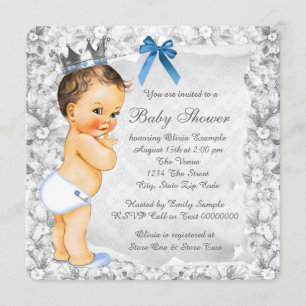 Invitación El príncipe azul y el Baby Shower gris de época